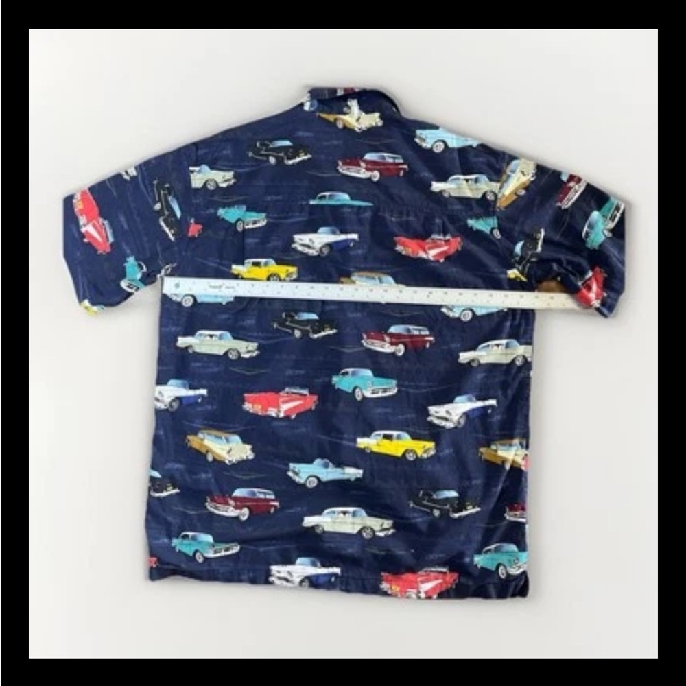 David Carey Vintage Car Print Hawaiian Shirt Navy Retro Button Up XL - Picture 8 of 9